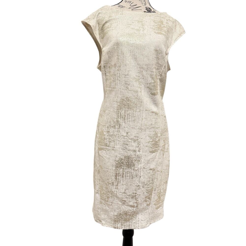 Formal Dress White W/Gold Metallic Texture Size 3X Made In USA Wedding Guest